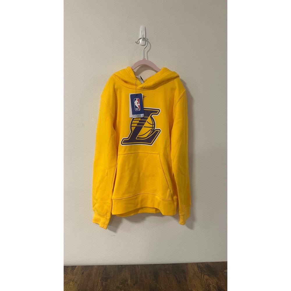 Nike NBA Los Angeles Lakers Youth Hoodie Yellow Logo Sweatshirt Size M 10/12